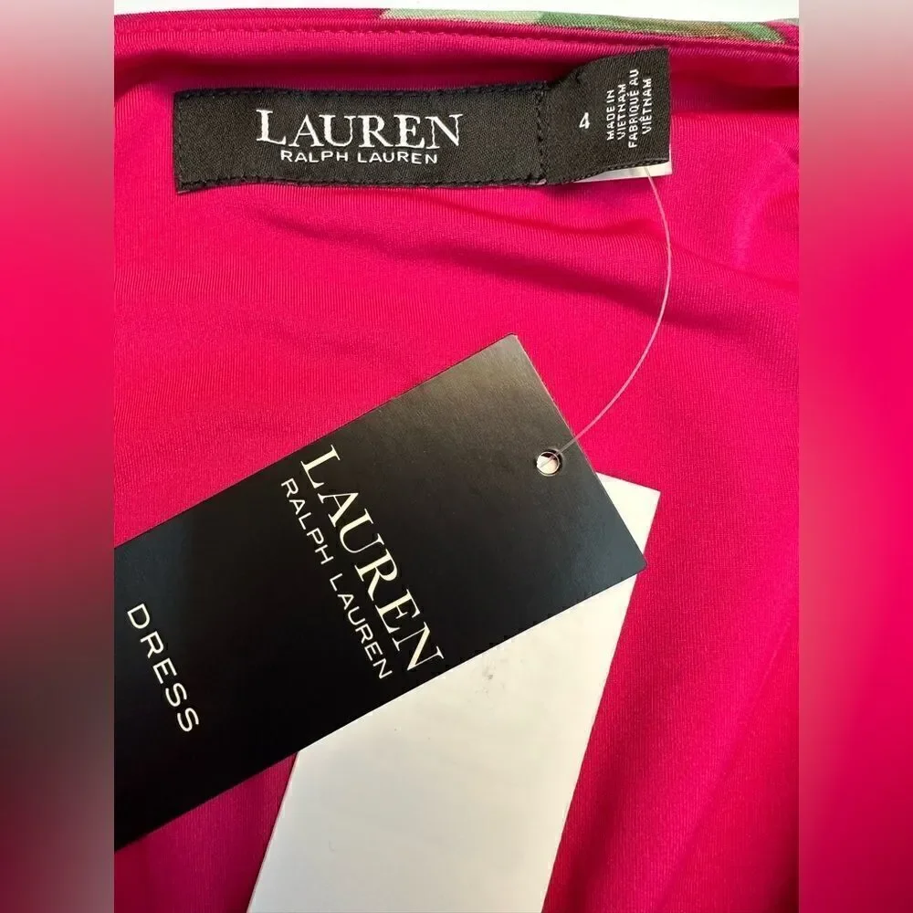 NWT - LAUREN RALPH LAUREN FLORAL STRETCH JERSEY FAUX-WRAP DRESS -